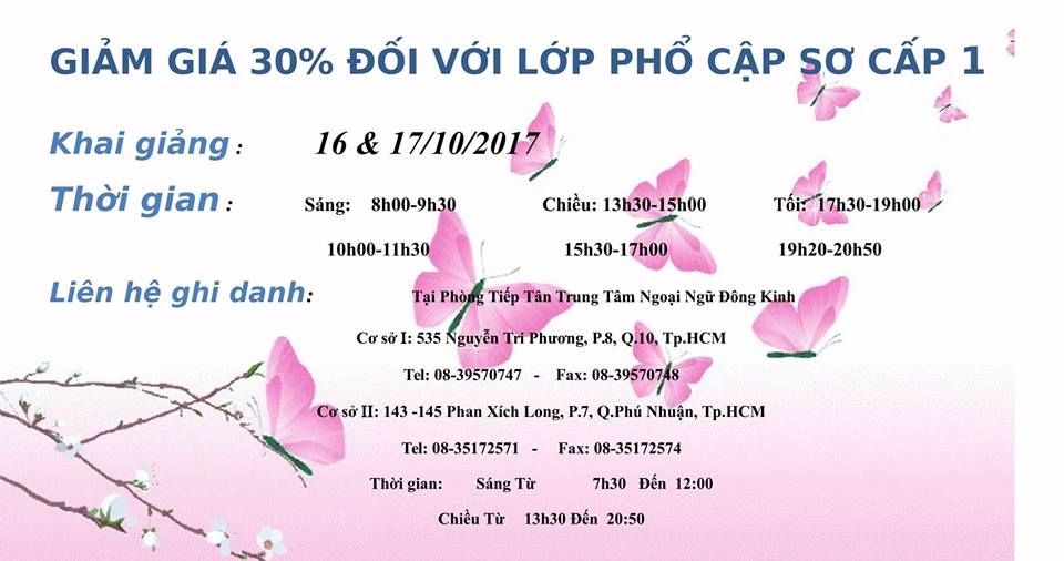 Khóa 172: Khai giảng ngày 12 và 13/03/2018